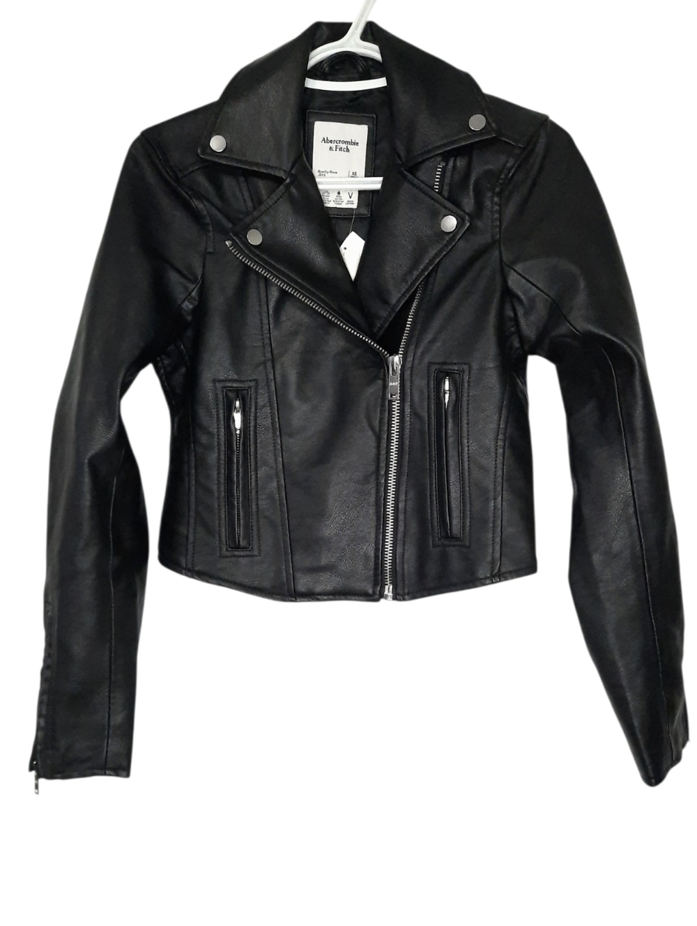 Abercrombie and Fitch Vegan Leather Moto Biker Jacket Black Womens Size XS New
